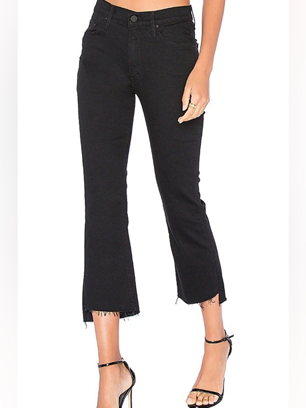 MOTHER The Insider Crop Step Fray Jeans Not Guilty Black Size 24 (US 2)